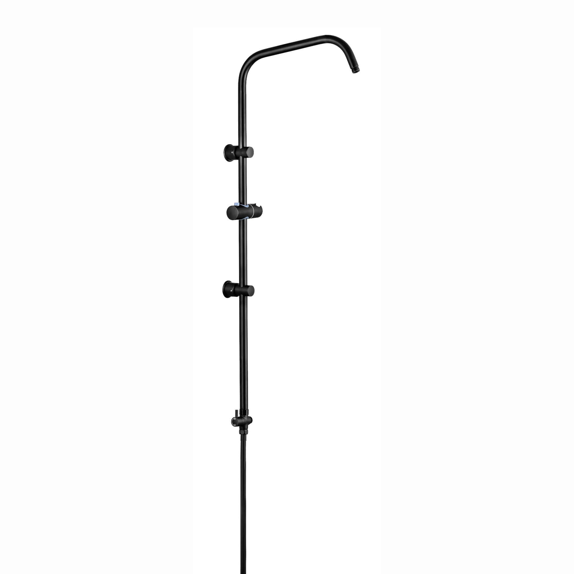 Carre shower adjustable rigid riser rail angled with 2 wall brackets, handset bracket, diverter, connecting hose - black - Showers